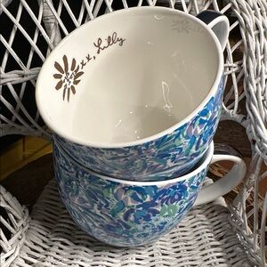 Lilly Pulitzer Blue Floral Print Ceramic Mugs
